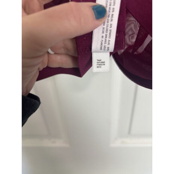 Auden Burgundy Wine Sheer Under Bra Size 36D Unlined Demi Coverage - Picture 6 of 6